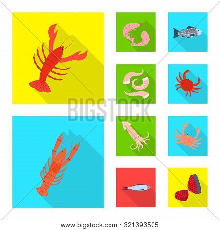Vector Illustration Of Product And Ocean Symbol. Set Of Product And Restaurant Vector Icon For Stock