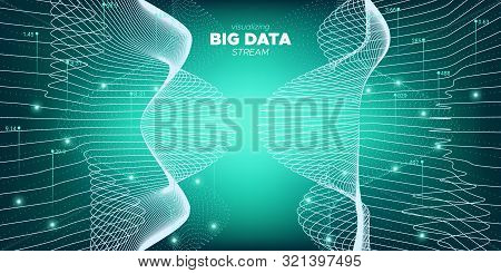 Wave Big Data Stream. Particle Complexity Abstract. Green Computer Digital Binary Data. Neon Wave Co