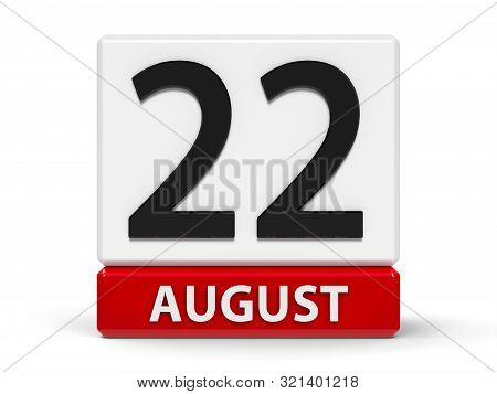 Red And White Calendar Icon From Cubes - The Twenty Second Of August - On A White Table - Internatio