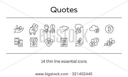 Quotes Line Icon Set. Profit, Trend, Bitcoin. Stock Market Concept. Can Be Used For Topics Like Cryp