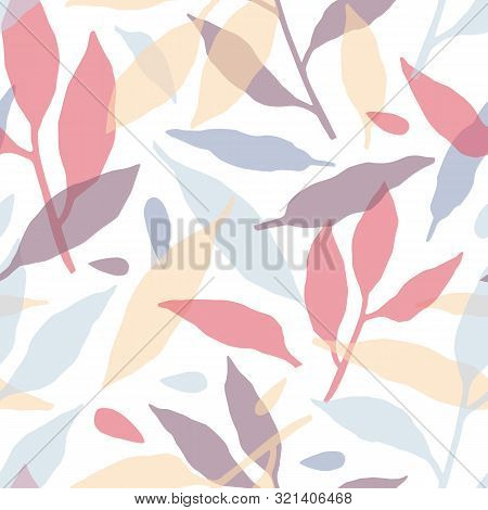 Tree Branches Hand Drawn Vector Seamless Pattern. Multicolor Foliage Silhouettes Decorative Texture.