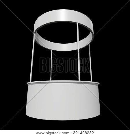 Stall Or Kiosk Modern Reception Desk. Trade Show Booth White And Blank. 3d Render Illustration On Bl