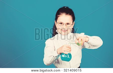 Child Study Bilogy Lesson. Education And Knowledge. Science Research In Lab. Small School Girl. Back