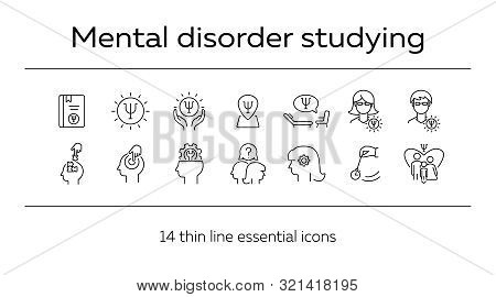Mental Disorder Studying Line Icon Set. Psychologist, Hypnosis, Metronome. Psychology Concept. Can B