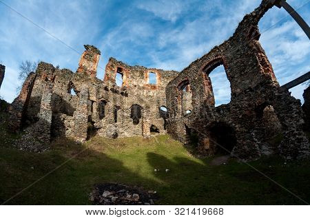 Walls And Windows From The Soimos Fortress. Fisheye View. Built In 1278