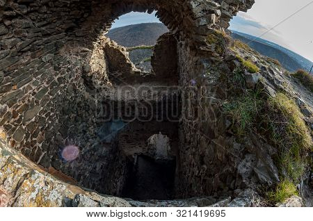 Fisheye View Of The Interior Of Soimos Fortress. Built In 1278