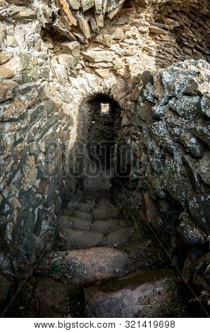 Fisheye View Of The Interior Of Soimos Fortress. Built In 1278