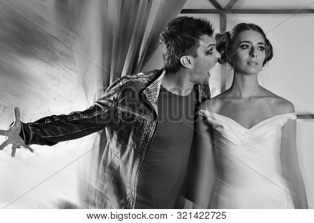 Portrait Of A Man Who Screams. Rocker Yells At The Princess. The Concept Of Freedom Of Expression Of