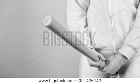 Fighting With Aggression. Woman Hold Baseball Bat As Dick. Aggressive Woman With Bat. Sport Equipmen