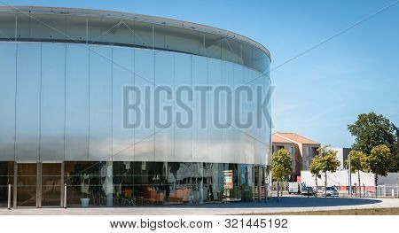 Architectural Detail Of The Modern Thalie Theater In  Montaigu, France