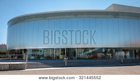 Architectural Detail Of The Modern Thalie Theater In  Montaigu, France