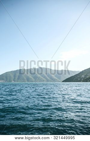 Beautiful Sea View Of Boko Kotor Bay In Montenegro. Natural Mountain Landscape.
