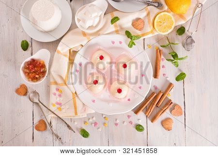 Sicilian Ricotta Cake (cassata) On White Dish.