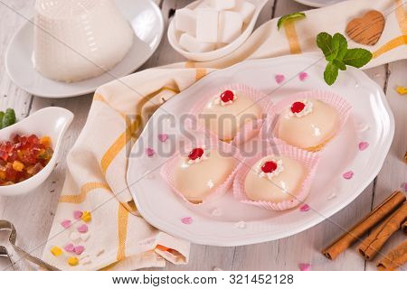 Sicilian Ricotta Cake (cassata) On White Dish.