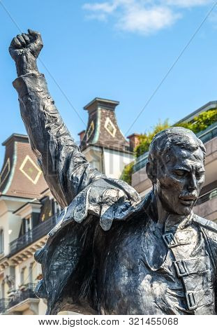 Montreux, Switzerland - July 26, 2019: Famous Statue Of Freddie Mercury, Singer Of The Famous Band Q