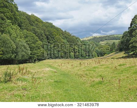 A Grass Path In A Meadow Running Along The Elphin Valley Near Cragg Vale In West Yorkshire Surrounde