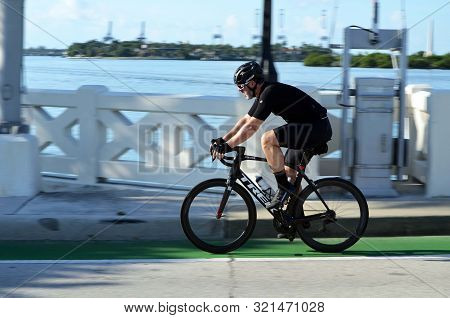 Miami Beac,florida,u.s.a. 9 September 2019.  An Isolated Image Of A Member Of A Bicycle Racing Team 