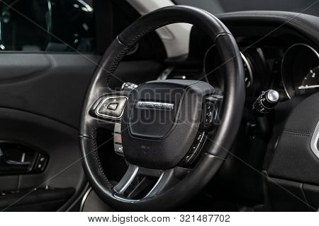 Novosibirsk, Russia - August 24, 2019:  Land Rover Range Rover Evoque,  Close-up Of The Dashboard, S