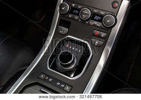 Novosibirsk, Russia - August 24, 2019:  Land Rover Range Rover Evoque,  Close-up Of The Dashboard, A