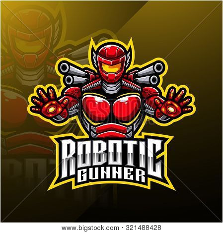 Robotic Gunner Mascot Logo Design With Text