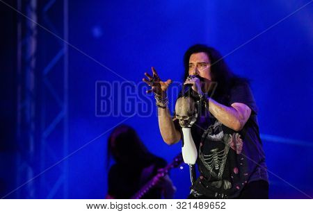 SIBIU, ROMANIA - JULY 26, 2019: James LaBrie vocalist of the progressive metal band Dream Theater performing live at Artmania Festival