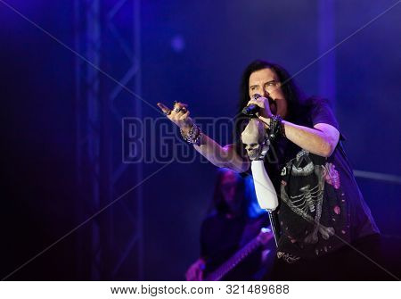 SIBIU, ROMANIA - JULY 26, 2019: James LaBrie vocalist of the progressive metal band Dream Theater performing live at Artmania Festival