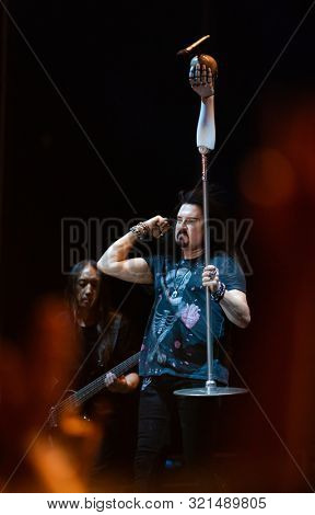 SIBIU, ROMANIA - JULY 26, 2019: James LaBrie vocalist of the progressive metal band Dream Theater performing live at Artmania Festival