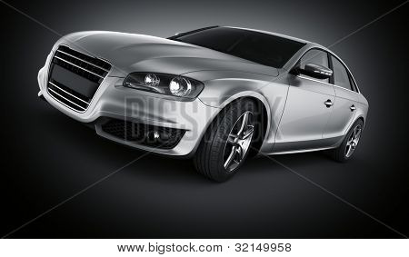 rendering 3D di una brandless auto argento generica del mio design in un ambiente di studio