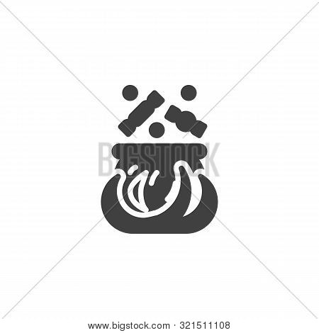 Cauldron With Potion Vector Icon. Filled Flat Sign For Mobile Concept And Web Design. Witch Pot Caul