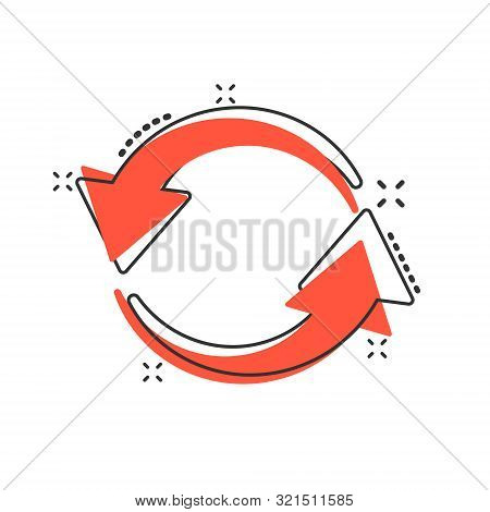 Arrow Rotation Icon In Comic Style. Sync Action Vector Cartoon Illustration On White Isolated Backgr