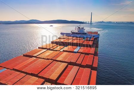 Vladivostok, Primorsky Kray. Container Ship At Anchor In Port Vladivostok Roadstead