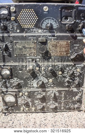 KALININGRAD, Russia - August 18, 2019: 100 Anniversary First European Airport Devau Fest, Old Fashioned Radio Transmitter