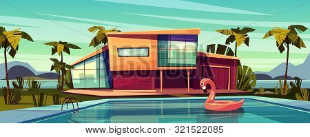 Luxury Villa On Coast, Foreign Residence In Exotic Country, Expensive Mansion In Tropics Cartoon Ill
