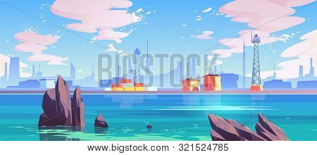 Sea Port, Industrial Shipyard With Cargo Logistic Containers For Goods And Telecommunication Towers 
