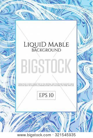 Blue Liquid Mable Background Art Luxury White Swirl Flow Style With Space For Your Your Text. Vector