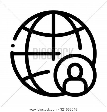 Planet Glob And Man Silhouette Job Hunting Vector Icon Thin Line. Hunting Business People And Recrui