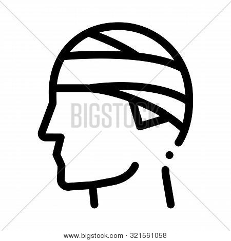 Bandaged Head Man Silhouette Headache Vector Icon Thin Line. Tension And Cluster Headache, Migraine 