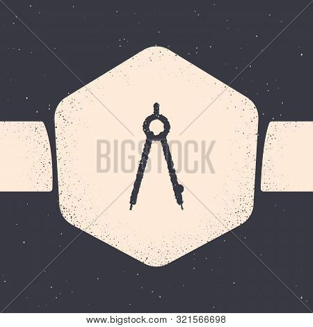 Grunge Drawing Compass Icon Isolated On Grey Background. Compasses Sign. Drawing And Educational Too
