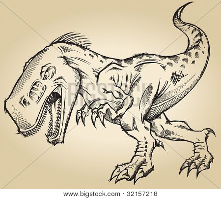 Vázlatot Doodle Tyrannosaurus dinoszaurusz T-Rex vektoros illusztráció művészet
