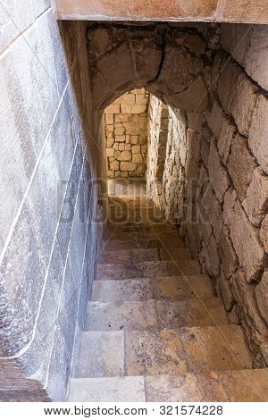 Jerusalem, Israel, September 07, 2019 : Steps Leading From The Second Floor In The Courtyard To The 