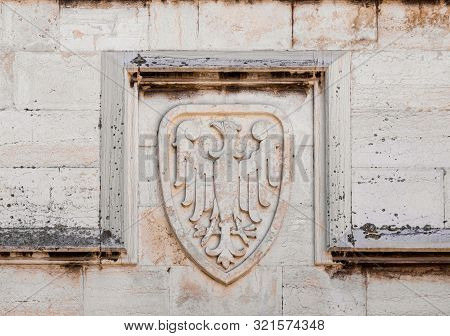Jerusalem, Israel, September 07, 2019 : Coat Of Arms On The Wall Of The Lutheran Church Of The Redee
