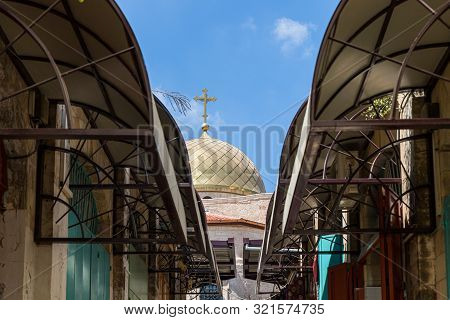 Jerusalem, Israel, September 07, 2019 : View From Muristan Street To The Dome Of The Church Of St. J