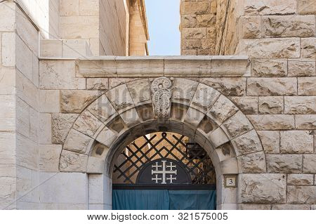 Jerusalem, Israel, September 07, 2019 : Arch Above The Entrance To The Building Of The Danish Church