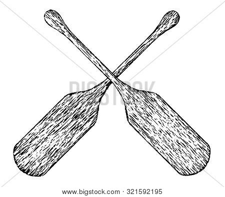 Woodcut Illustration Of A Pair Of Boat Oars.