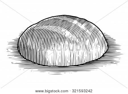 Woodcut Illustration Of A Loaf Of Sourdough Bread.