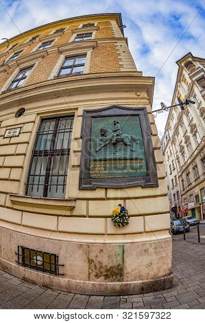 Budapest, Hungary - December 18, 2018: Commemorative Plaque At The Intersection Of Vaci And Iranyi S