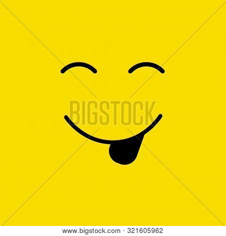 Smile Icon Template Design. Smiling Emoticon Vector Logo On Yellow Background. Face Line Art Style