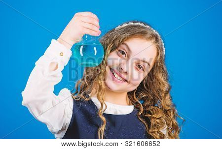 Small Girl Scientist With Testing Flask. Back To School. Education And Knowledge. Future. Child Stud