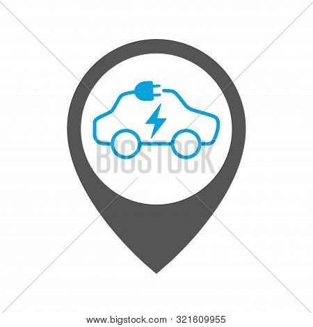 Parking For Charging Electric Cars. Geolocation Sign. Vector Illustration. Eps 10.