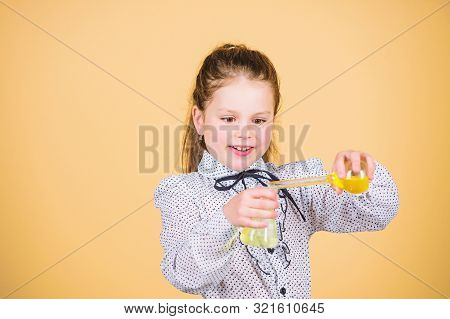 Child Study Bilogy Lesson. Small Smart Girl With Testing Flask. Back To School. Science Research In 